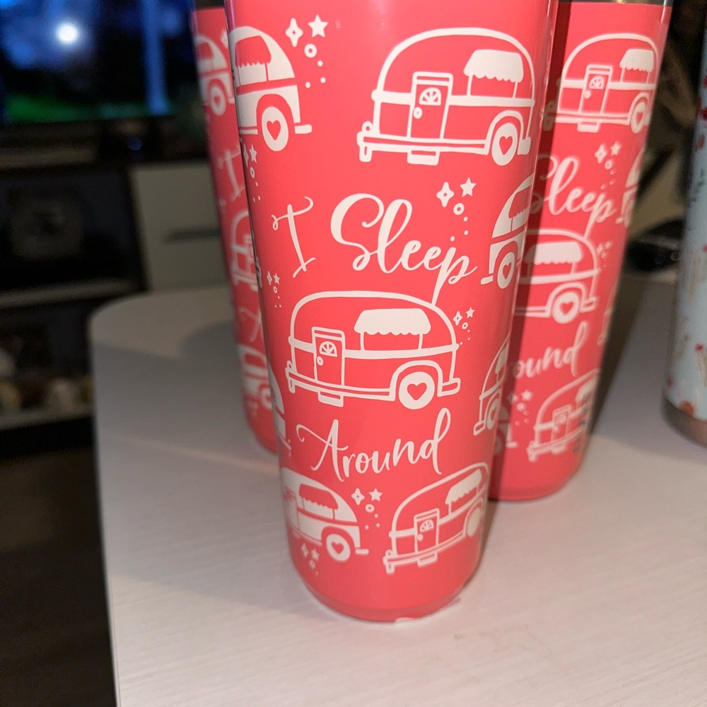 PURE 22oz stainless steel tumbler. “I Sleep Around”